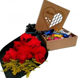 Combo Buquê Black Amor e Caixa com Bombons
